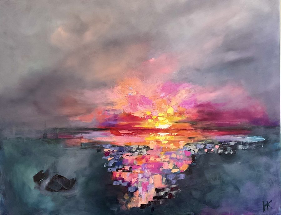 “Coastal sunset” – maleri af Helle Kjems