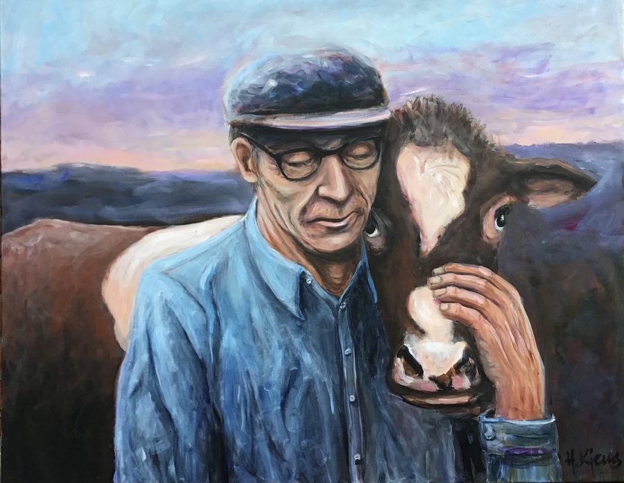 “Farmer and Cow” – maleri af Helle Kjems
